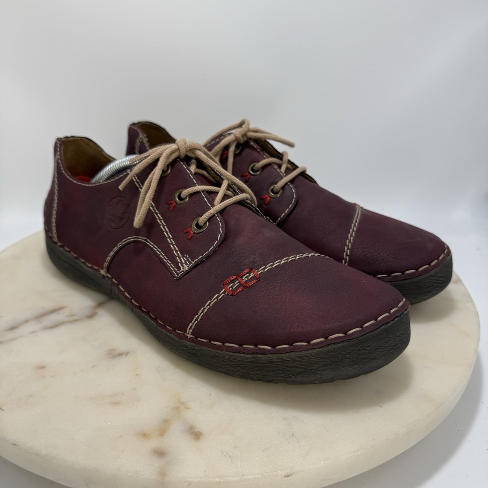 Rieker 52520 Antistress Sole Women's Burgundy Lace Up Shoes Size EU 40 US 9